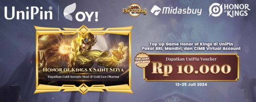 Top Up Honor of Kings di UniPin 13irthday Dapatkan Voucher UniPin Rp10Ribu